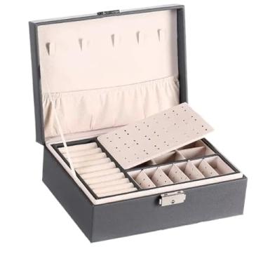 Imagem de Porta Joia Acrílico 3 Camadas Brinco Anel Compartimento caixa de armazenamento de jóias (Preto com chave + lapela)