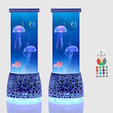 Imagem de Skcoipsra Pacote com 2 lâmpadas de água-viva, luz noturna LED de 16 cores com controle remoto, USB/bateria, aquário água-viva, candeeiro de mesa para decoração de quarto, decoração para mesa
