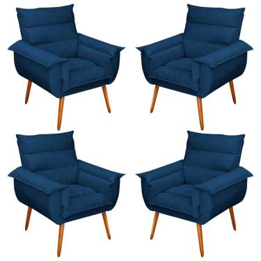 Imagem de Kit 04 Poltronas Decorativas Modernas Sala e Recepção Monza Pés Palito Veludo Azul - Desk Design