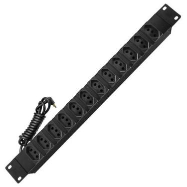 Imagem de Régua de Tomadas 12 Saídas 10A Padrão 19" NBR 1mm x 1,5m Cabo Curto - 