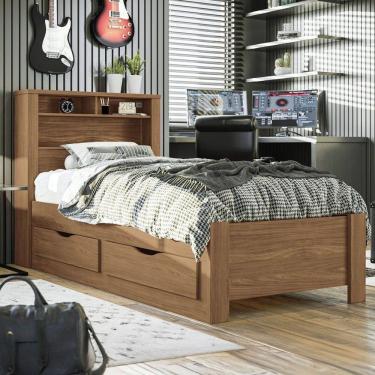 Imagem de Cama Solteiro Omaha 1 Porta 2 Gavetas com Tomada Jatoba - Pnr Móveis
