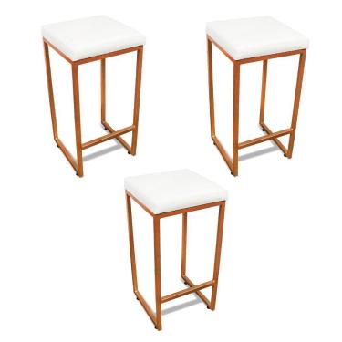 Imagem de Banqueta Alta Para Cozinha Industrial Kit 3 Nick Bronze E Sintético Branco D03 - D'rossi