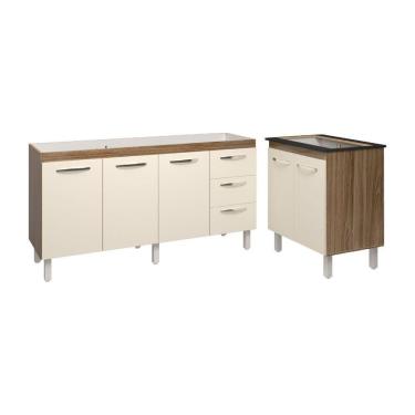 Imagem de Cozinha Balcão Armário Gabinete De Pia 150 Cm Deise E Balcão Fran Para Fogão Cooktop 5 Bocas Savana Off White