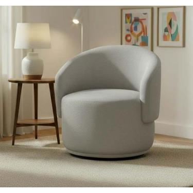 Imagem de Poltrona Decorativa Giratória Sala de Estar Recepção Jasmine Linho - A