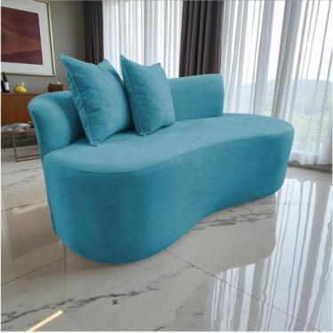 Imagem de Namoradeira Sofá Feijão Hana Orgânica Veludo Azul Turquesa - Mansão De