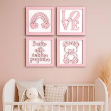 Imagem de Kit 4 Quadros Decorativos Infantis Menina em MDF 3mm com Relevo 3D