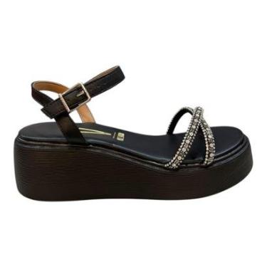 Imagem de Sandalia Feminino Vizzano Alta Papete Anabela Tiras Brilho Strass 6525.106 Preto-Feminino
