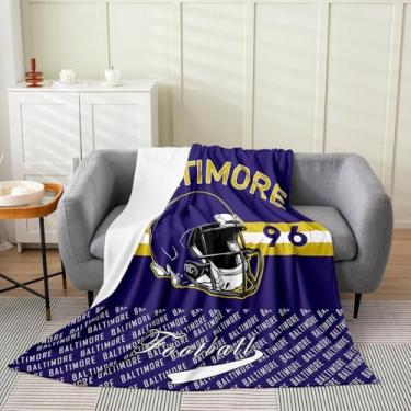 Imagem de Feelyou Cobertor de lã de flanela de futebol Baltimore Twin 152 x 203 cm Football City Cobertor de lã para crianças, mulheres, homens, jogos esportivos para cama, sofá, cadeira, sala de estar