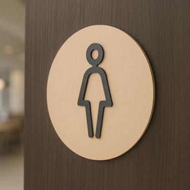 Imagem de Placas Decorativas de Sinalização Café Unissex Masculino Feminino Acessibilidade Redondo em MDF(Feminino)