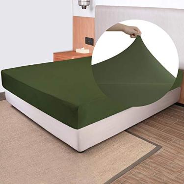 Imagem de Apenas lençol com elástico macio Queen – Camiseta de malha jersey e aconchegante, elástico em 4 vias, ajuste confortável e sem rugas, chega de escorregar – verde-oliva escuro, Queen