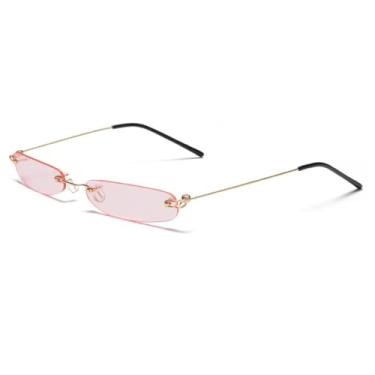 Imagem de HCPIHF Óculos de sol de metal sem armação de luxo femininos para homens punk uv400 (dourado-rosa)