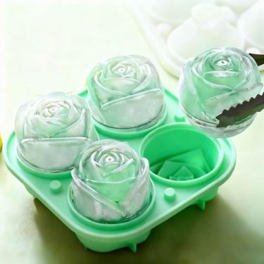 Imagem de Molde de gelo rosa de temperatura ampla – seguro para forno e freezer em 4 grades – verde