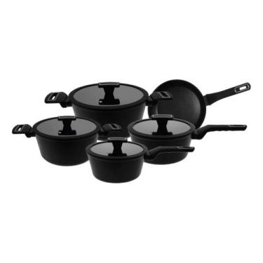 Imagem de Jogo Panelas 5 Peças Manhattan Indução Preto Antiaderente - Hauskraft