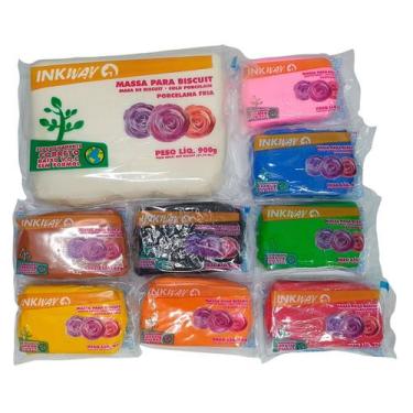 Imagem de Massa para Biscuit Natural OU Branco 900g + 8 Cores de 85g - Inkway, N