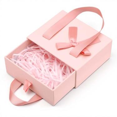 Imagem de Segbeauty Caixa de presente rosa com gaveta para presentes, pequena caixa de presente vazia para mulheres e homens, mini estojo de armazenamento decorativo com fita para presentes, caixas de papel de