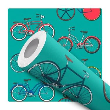 Imagem de Papel De Parede Adesivo Lavável Bicicletas Vintage Coloridas Com Fundo