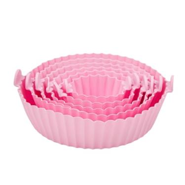 Imagem de Conjunto de 6 Formas de Silicone Reutilizáveis, Livre de BPA, para Micro-ondas e Air Fryer, Tamanhos 5cm a 16cm de Diâmetro (Rosa)