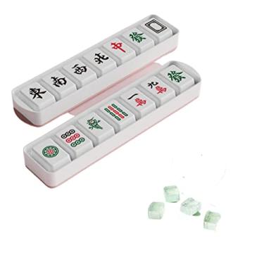 Imagem de Bandeja de cubo de gelo Mahjong com tampa, molde de máquina de gelo para freezer com recipiente, para resfriar uísque, coquetéis, café, vinho, fácil liberação livre de BPA (rosa, 14 células)