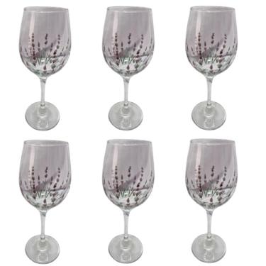 Imagem de Kit 6 Taças de Vidro Grande 490ml Vinho Água Flor Lilás