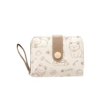 Imagem de Carteiras femininas, carteira feminina pequena e fofa, porta-cartão de crédito com estampa de gato fofo com zíper para dinheiro, chaves, cartão de identificação, moedas, Marrom