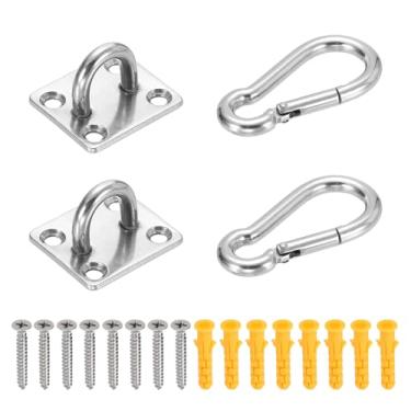 Imagem de PATIKIL M5 Ganchos de teto de aço inoxidável, placa de olho, quadrados, resistentes, ferragens marítimas, ganchos com parafusos para redes, cadeiras suspensas, balanços, prata
