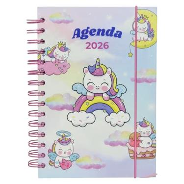 Imagem de Agenda Diária 2026, 21x14cm, 168 Folhas, Capa Dura, Espiral, Estampas Fofas Pets (Unicornio)