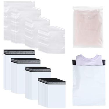 Imagem de Outus 50 peças de envelopes com 50 peças, sacos de embalagem de roupas de poliéster com zíper, 4 tamanhos, envelopes autoadesivos, sacos de plástico com zíper fosco para roupas, pequenas empresas
