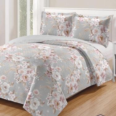 Imagem de Kit Cobre Leito Colcha Daily Casal 3 Peças Dupla Face Estampado Floral - Floral 17 - 100% Poliéster