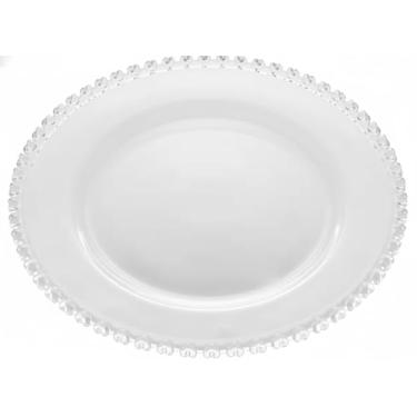 Imagem de Prato Decorativo de Vidro com Borda Perolada, Redondo, Branco, 30cm, Estilo Clássico para Servir