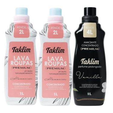 Imagem de Kit Taklim Premium: 2x Lava Roupas 1L + 1x Amaciante Concentrado Vanil