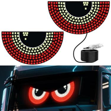Imagem de SPNANMA Luz LED de para-brisa Devil Eyes para carros e caminhões, sinal de LED animado com olho de demônio para janela traseira com 11 modos, luzes de olho alimentadas por USB para para-brisas de