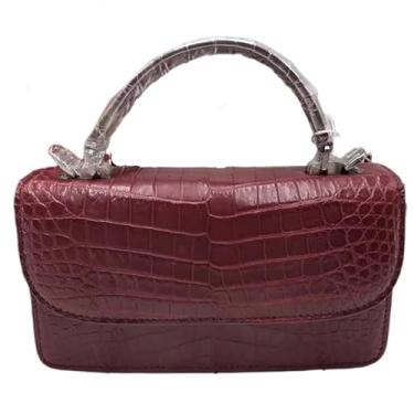 Imagem de Bolsa feminina autêntica de crocodilo com pele de barriga chique e couro de jacaré genuíno, bolsa de ombro cruzada, Borgonha, 22cm(Length) x 12cm(Height) x 8cm(Deep)