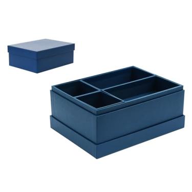 Imagem de MIZFRUZZY Caixa de armazenamento texturizada azul premium com divisórias removíveis - organizador de vários compartimentos para joias, suprimentos de costura, conjunto de caixa de lembrança de papelão