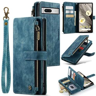 Imagem de GooodiDEAR Capa para Google Pixel 8 5G, capa flip Pixel 8 5G com cordão de suporte para cartão, carteira de couro à prova de choque com amortecedor de TPU macio protetor de câmera antiarranhões para homens e mulheres 2023, azul