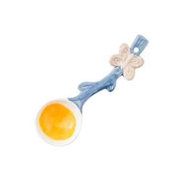 Imagem de Colheres de Jantar Colher de cerâmica fofa 2 peças, colher café da manhã, sobremesa, sorvete, arroz, adequada para mulheres, meninas e crianças(Orange)