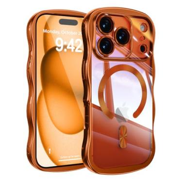 Imagem de UEEBAI Capa para iPhone 17 Pro, linda capa de celular magnética com moldura ondulada compatível com Magsafe Capa de proteção de câmera completa capa de telefone galvanizada macia para mulheres e