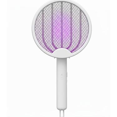 Imagem de Raquete Elétrica Mata Mosquito Recarregável Dobrável Portátil Bivolt UV (BRANCA)