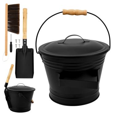 Imagem de Balde de cinzas de 1,5 galão, balde de lareira de metal com tampa, pá e vassoura, lata de cinzas de carvão para fogão, churrasqueira, fogueira, fogões a lenha, cabo de madeira fácil de transportar (3)