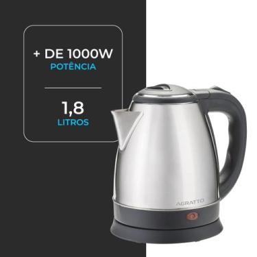 Imagem de Chaleira Elétrica Agratto 1.8 Litros Inox Preta, Preto e Prata, 110V