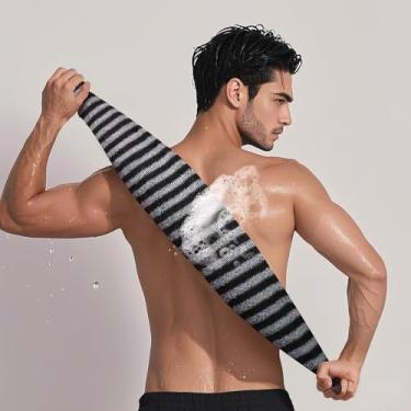 Imagem de Pacote com 1 esfregão corporal esfoliante, esfregão traseiro de tira longa, esponja de bucha para banho, preto