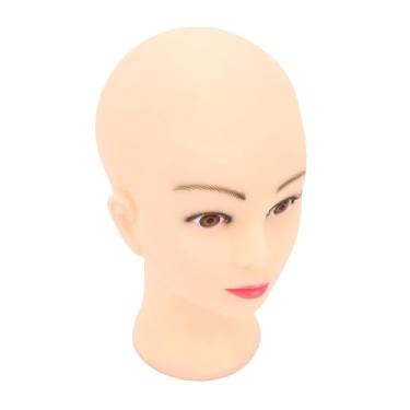 Imagem de Cryfokt Cabeça de Manequim Careca Feminina, Globos Oculares 3D Realistas para Prática de Maquiagem para Maquiagem de Beleza, Penteados, Com Interface de Suporte Universal PVC Macio e Delicado Modelo de Cabeça Careca para Perucas de Exibição, Chapéus
