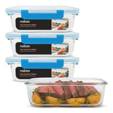 Imagem de 4 Potes Herméticos Vidro Travas Mais Firmes Premium 1520ml (Azul)