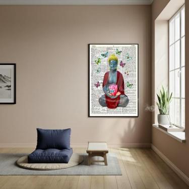 Imagem de Quadro Buda Com Borboletas E Uma Flor De Lótus - 70X50Cm - Quadros On-