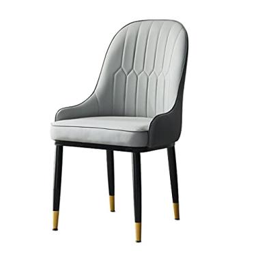 Imagem de Cadeira de jantar moderna couro PU encosto alto acolchoado macio cadeiras com pernas de metal preto para sala de estar quarto cozinha (cor: cinza)
