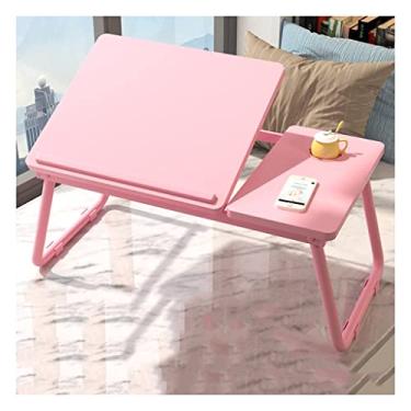 Imagem de Mesa de cama ajustável para laptop, suporte de copo/design de defletor/bandeja de cama multifuncional portátil com perna dobrável, mesa de escrita para comer e escrever (rosa 55 cm)