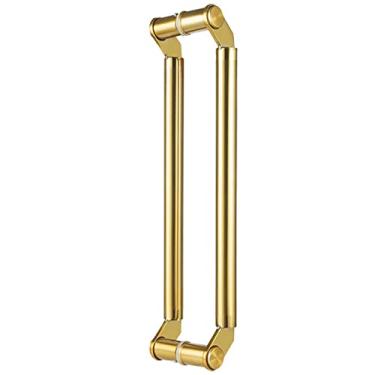 Imagem de STXYANGV Maçaneta de porta de vidro para salão de hotel, puxador de metal redondo moderno com encaixe de instalação, maçaneta de porta de madeira maciça para porta de banheiro deslizante (cor: ouro