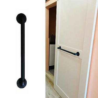 Imagem de STXYANGV Maçaneta de porta de celeiro deslizante preta com parafusos, kit de ferragens de porta de estilo industrial retrô, tubo de puxador de metal para portas de madeira/portas da frente/lojas