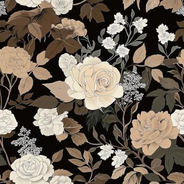 Imagem de MAGAFA Papel de parede de rosas bege e brancas para descascar e colar retrô botânica floral autoadesivo removível papel de parede de fazenda para locatário papel de contato amigável para quarto e