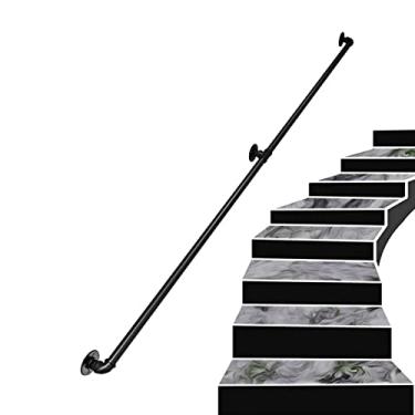 Imagem de Corrimão de tubulação/corrimão de escada de ferro forjado a vento industrial, loft interno doméstico contra a parede alça de jardim de infância antiderrapante antigo, preto (1 pés-6 m) (tamanho: 0,3 m