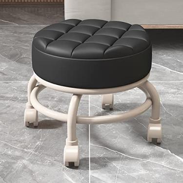Imagem de N/A Banqueta de rolamento baixo com rodas giratórias de 360°, cadeira móvel de couro PU, banco de rolos, banco de rodinhas para escritório em casa, garagem, loja, fitness, esportes, D (E) (H)